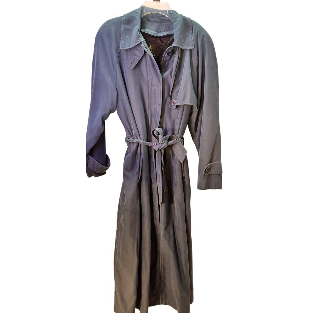 VTG Misty Harbor Trench Coat Size 10 Blue Teal Classic Rain Jacket 90s - Picture 3 of 6